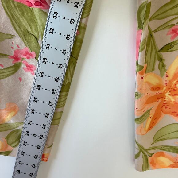 Vintage Tropical Hawaiian Floral Silk Cropped Trouser Pants Womens 6 Pink Orange - Picture 12 of 16